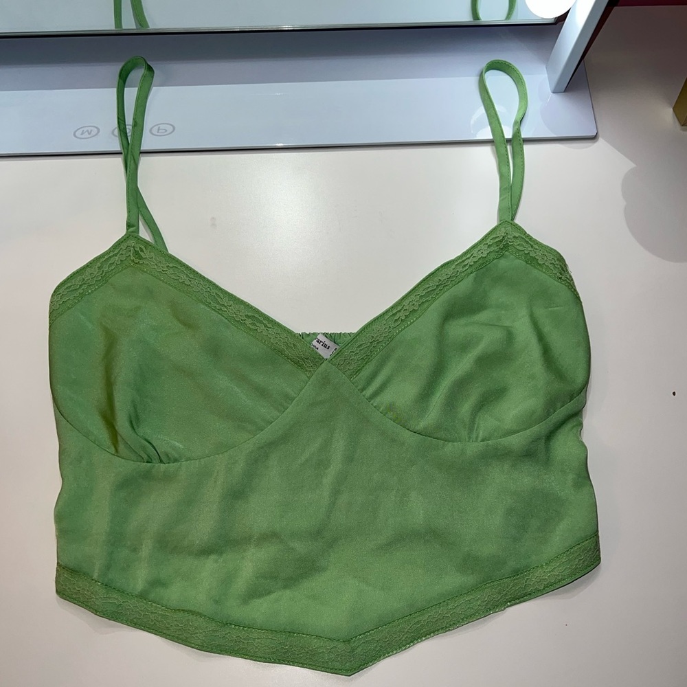 ASOS Stradivarius lace detail satin cami in green